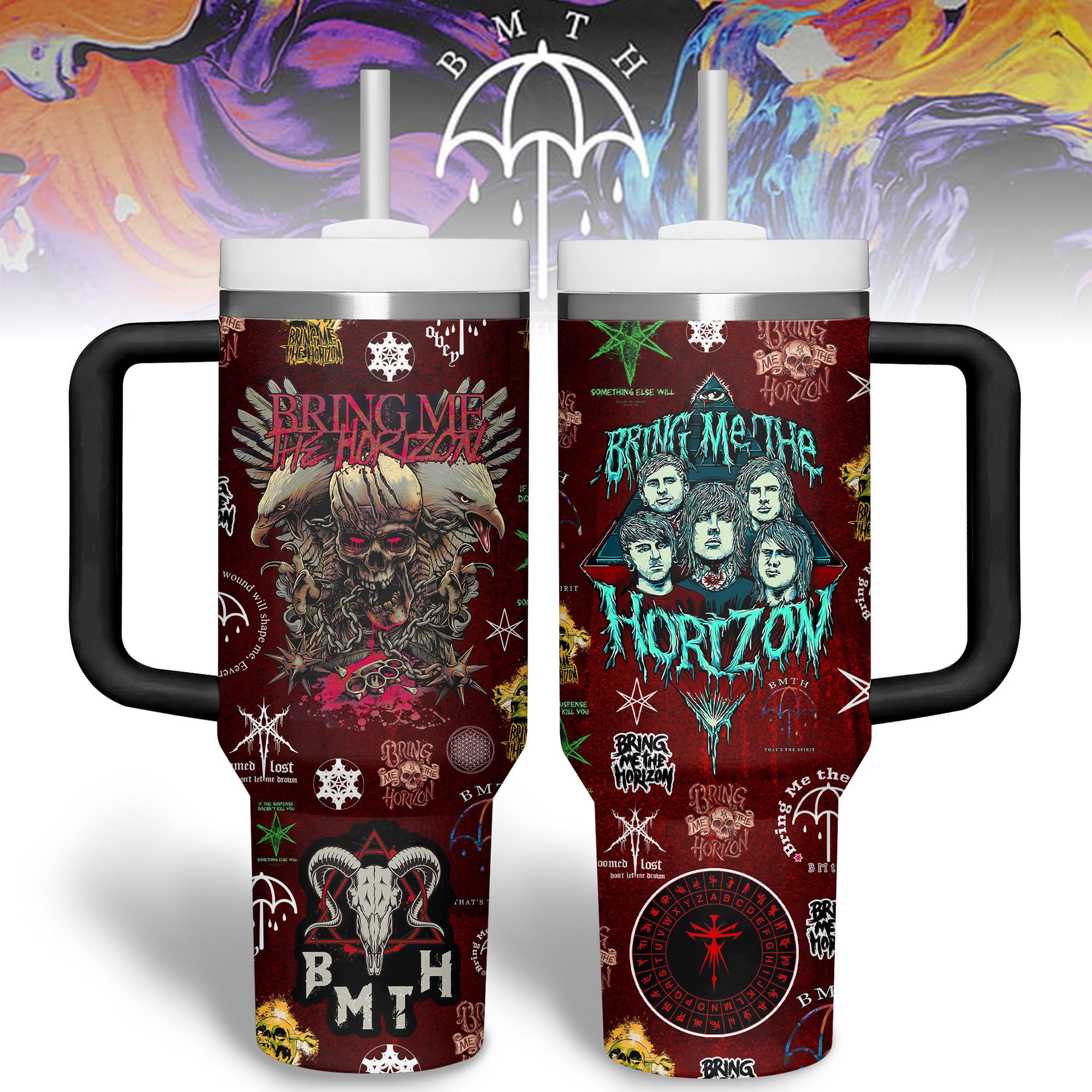 Bring Me the Horizon Music Custom Stanley Quencher 40oz Stainless Steel Tumbler With Handle
