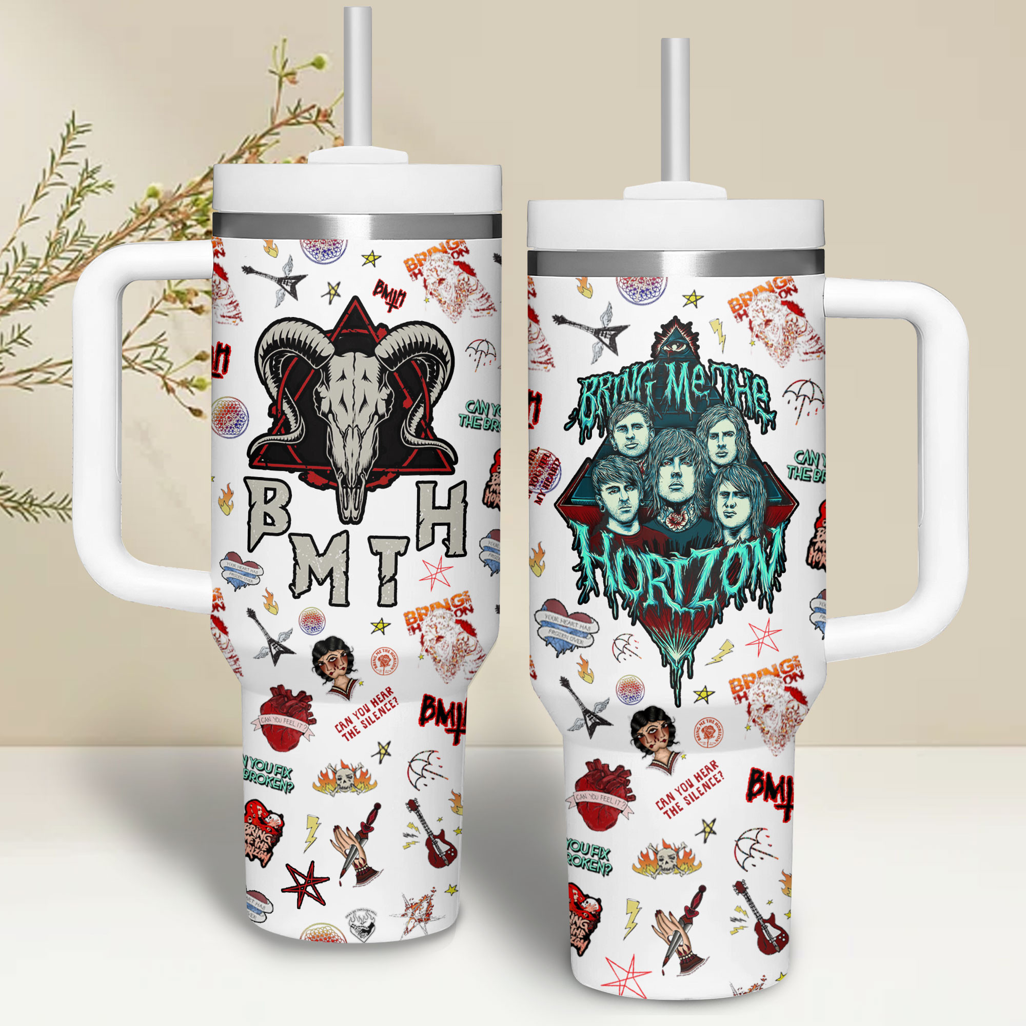 Bring Me the Horizon Music Custom Stanley Quencher 40oz Stainless Steel Tumbler With Handle