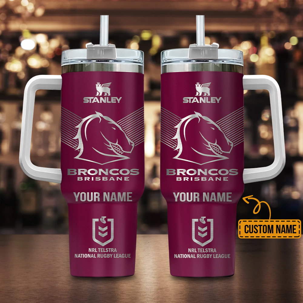 Brisbane Broncos NRL Custom Stanley Quencher 40oz Stainless Steel Tumbler With Handle