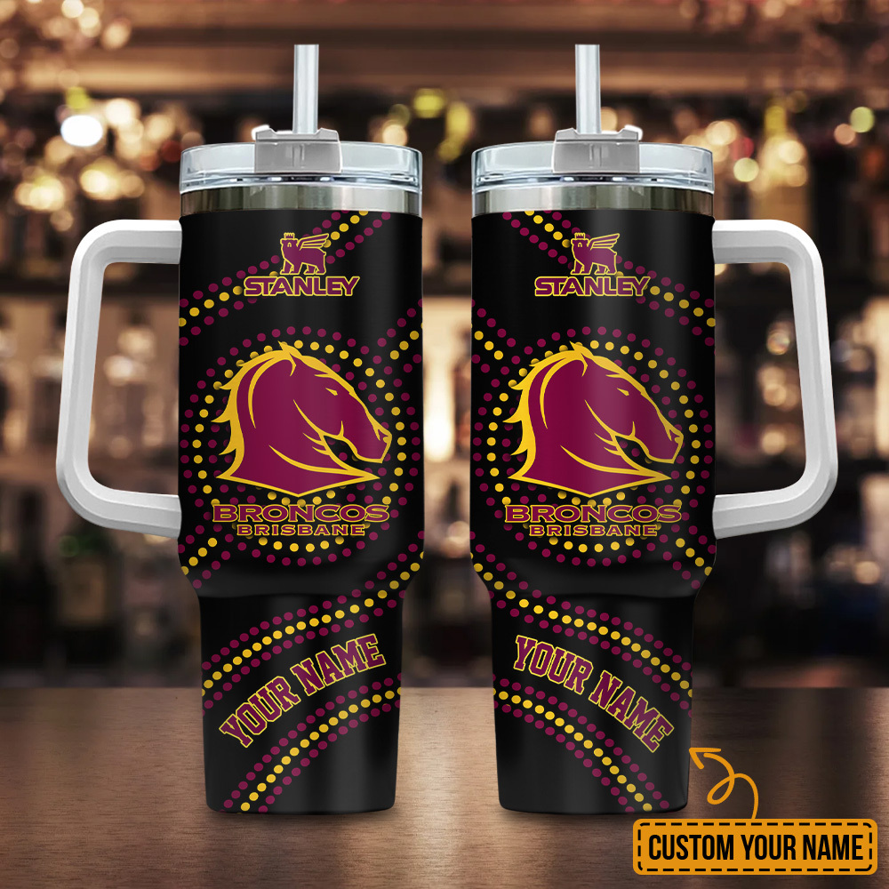 Brisbane Broncos NRL Custom Stanley Quencher 40oz Stainless Steel Tumbler With Handle