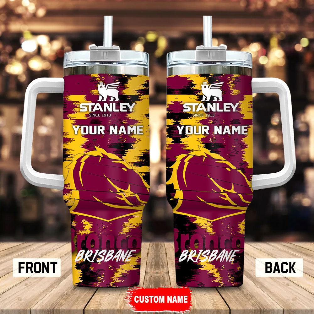 Brisbane Broncos NRL Custom Stanley Quencher 40oz Stainless Steel Tumbler With Handle