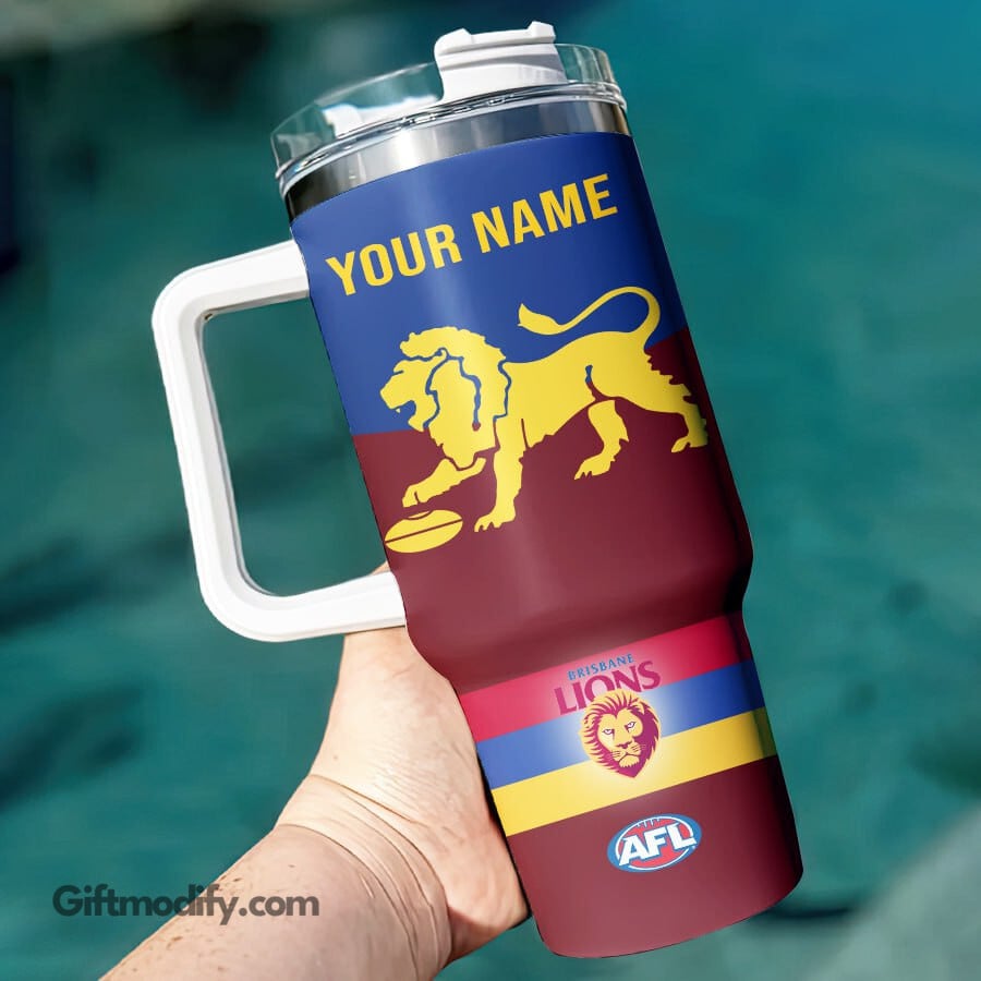 Brisbane Lions AFL Custom Stanley Quencher 40oz Stainless Steel Tumbler With Handle