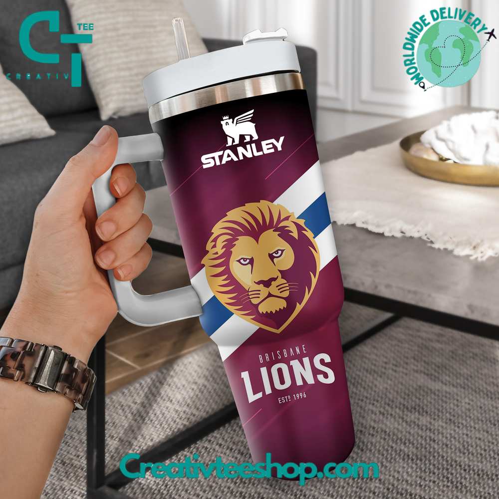 Brisbane Lions AFL Custom Stanley Quencher 40oz Stainless Steel Tumbler With Handle