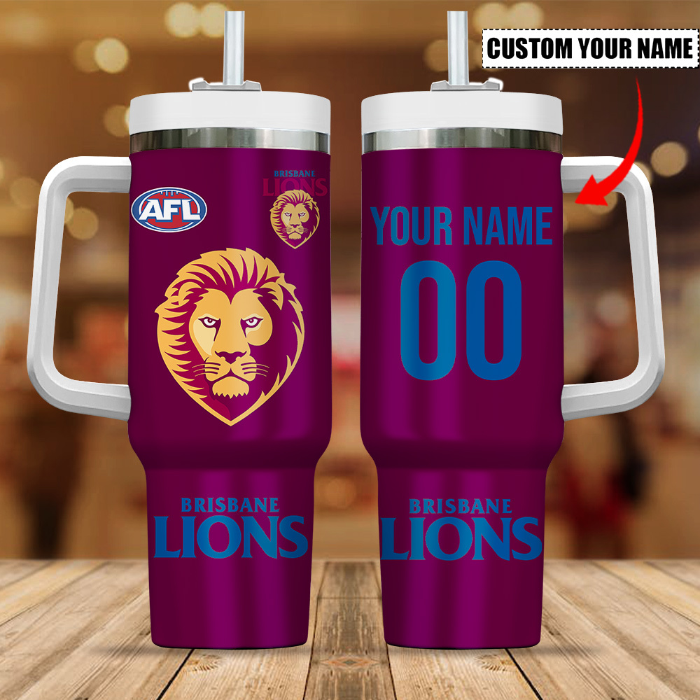 Brisbane Lions AFL Custom Stanley Quencher 40oz Stainless Steel Tumbler With Handle