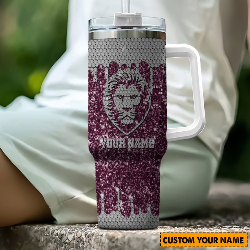 Brisbane Lions AFL Glitter Custom Stanley Quencher 40oz Stainless Steel Tumbler With Handle