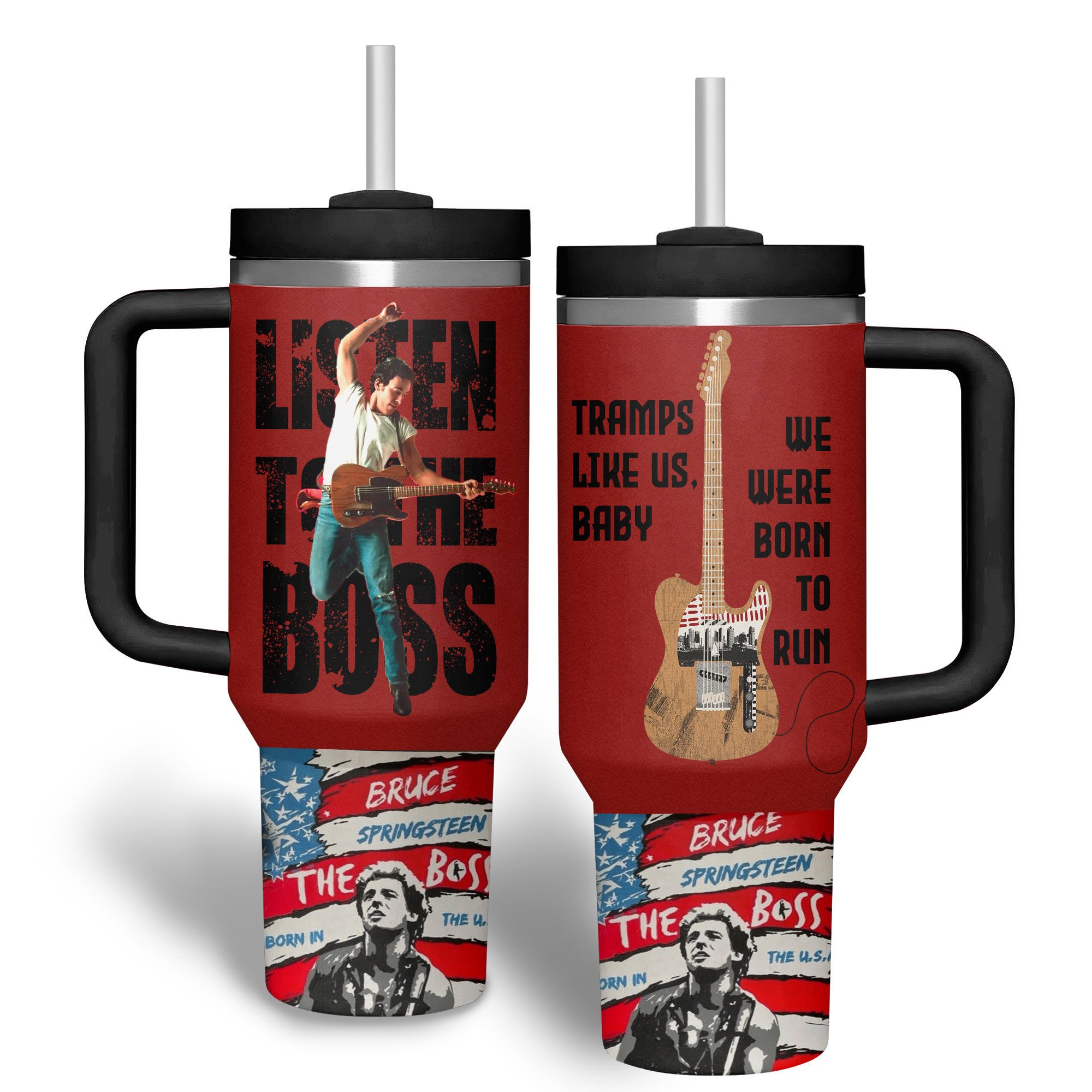 Bruce Springsteen Music Custom Stanley Quencher 40oz Stainless Steel Tumbler With Handle
