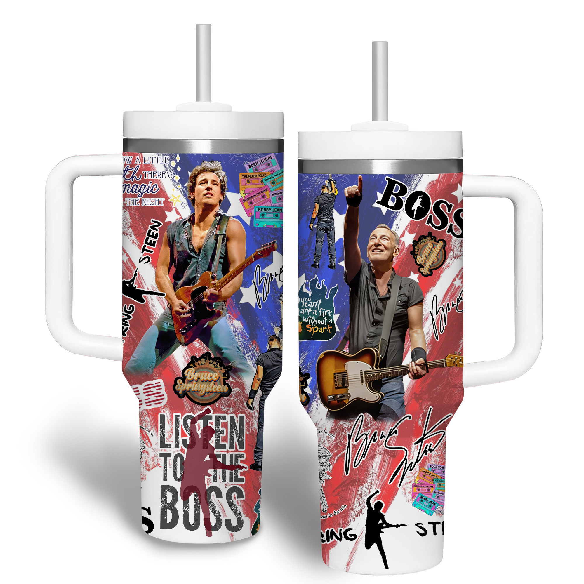 Bruce Springsteen Music Custom Stanley Quencher 40oz Stainless Steel Tumbler With Handle