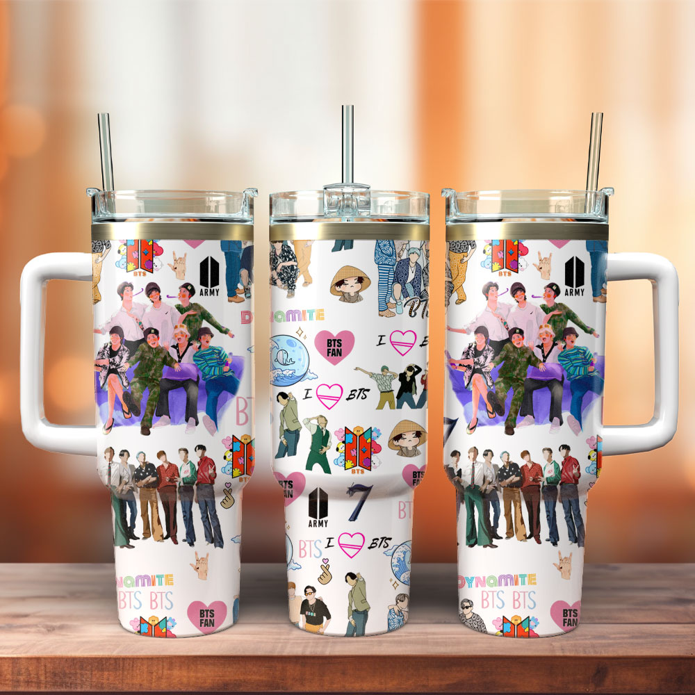 BTS Kpop Boy Band Music Custom Stanley Quencher 40oz Stainless Steel Tumbler With Handle