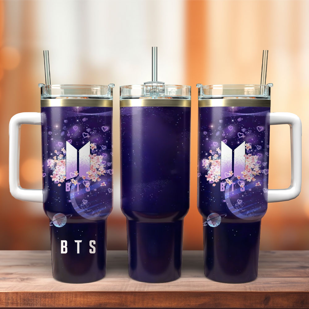 BTS Music Custom Stanley Quencher 40oz Stainless Steel Tumbler With Handle