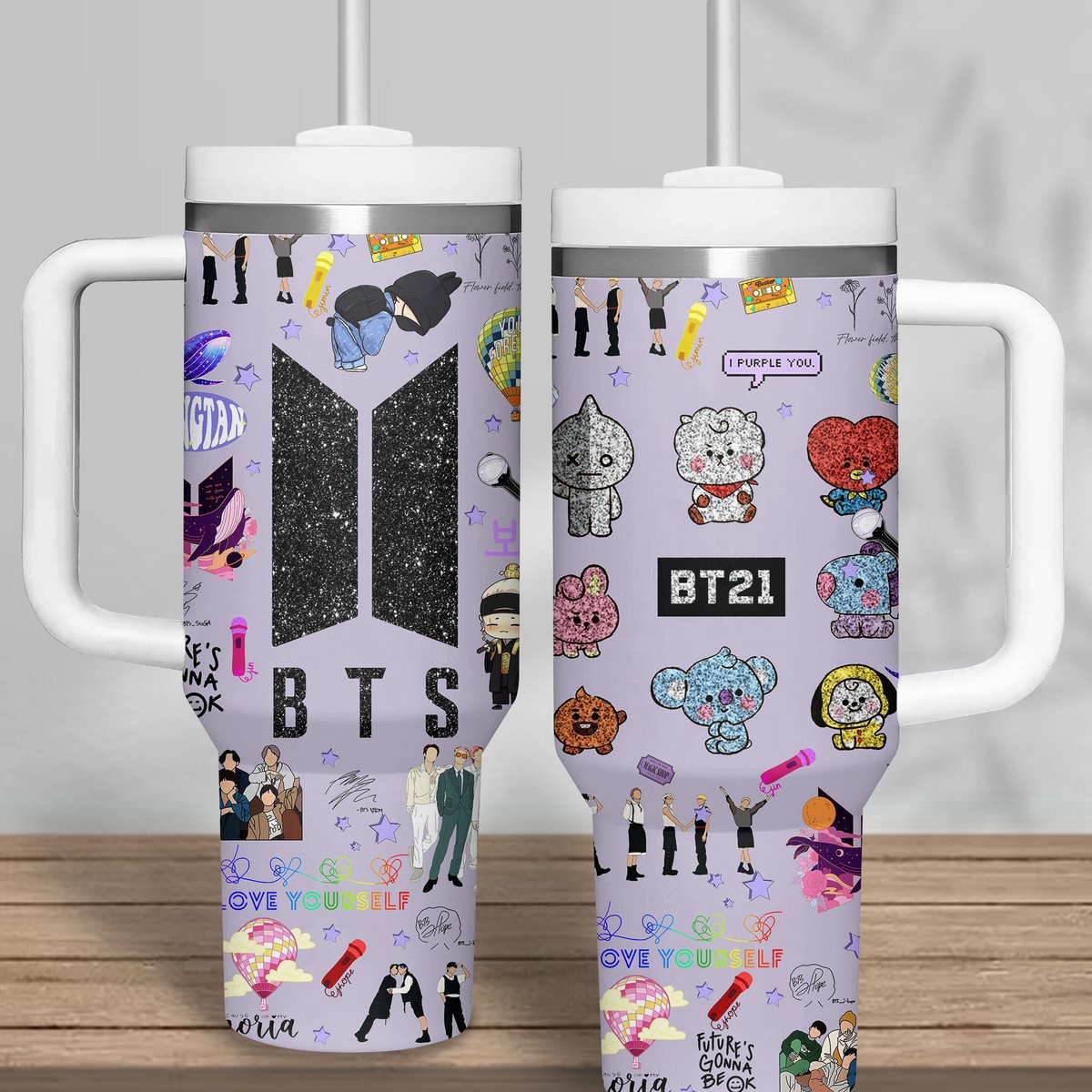 BTS Music Custom Stanley Quencher 40oz Stainless Steel Tumbler With Handle