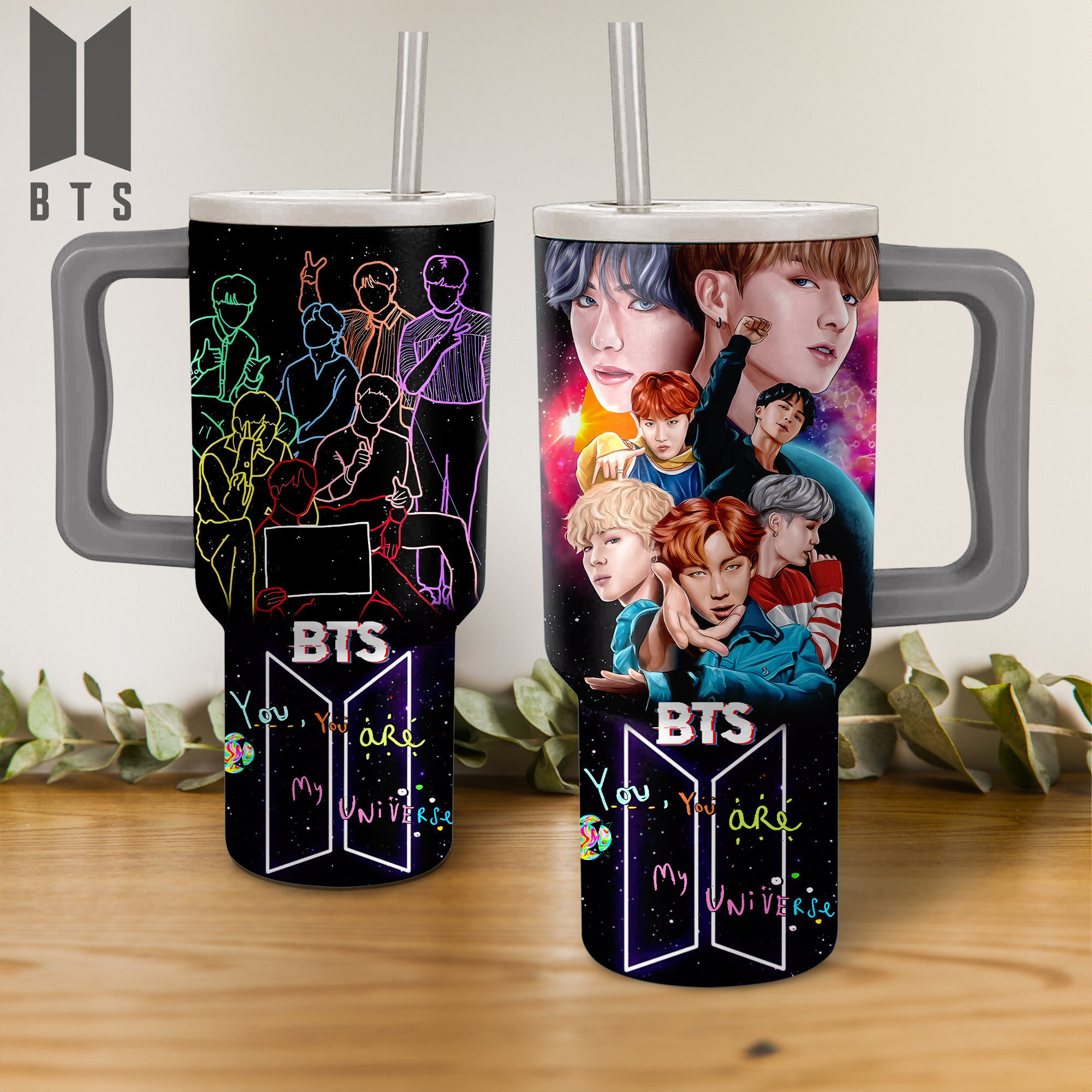 BTS Music Custom Stanley Quencher 40oz Stainless Steel Tumbler With Handle