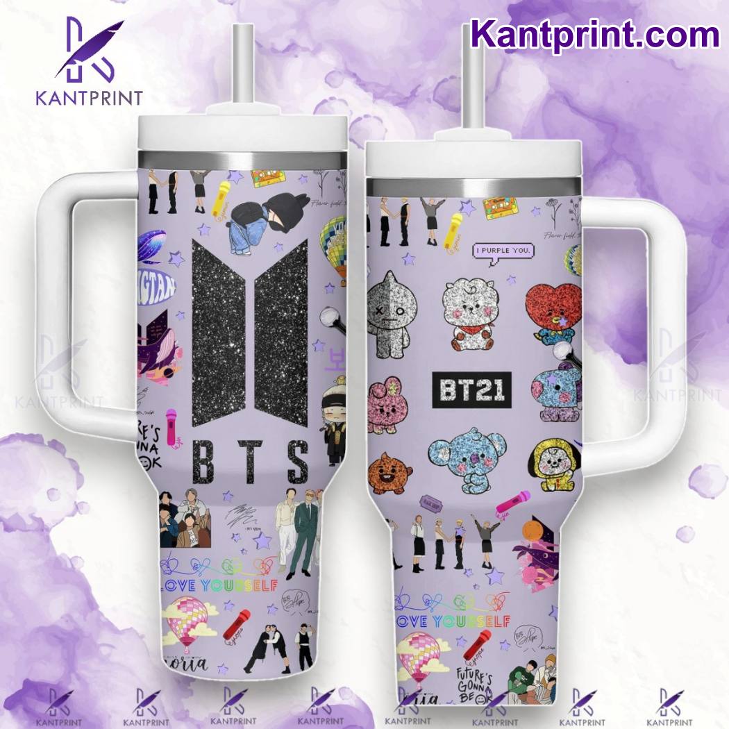 BTS Music Custom Stanley Quencher 40oz Stainless Steel Tumbler With Handle