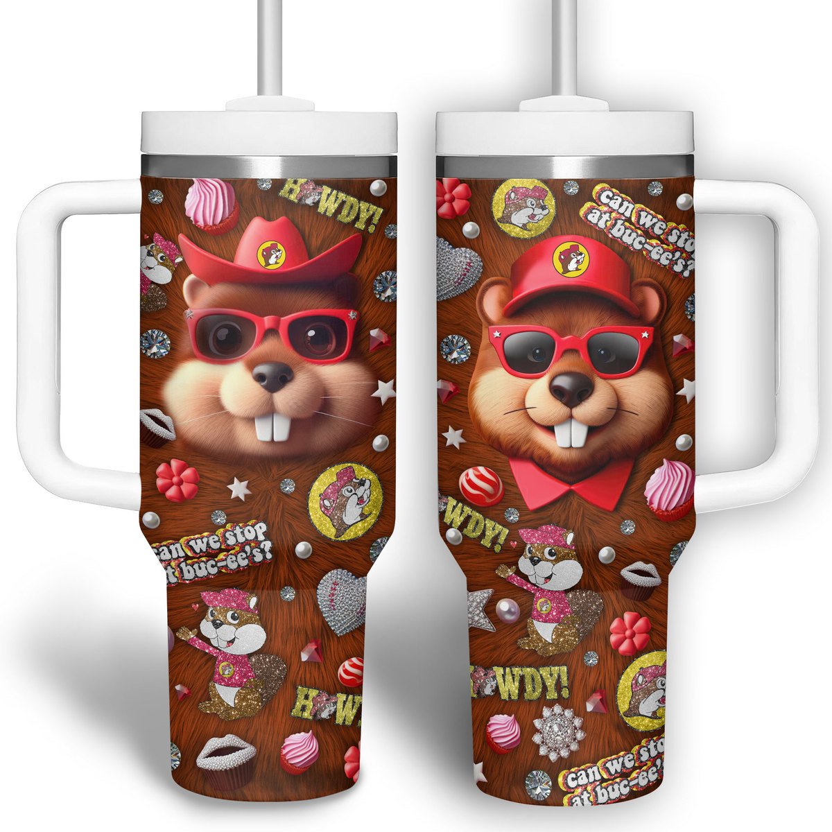 Bucee Cartoon Custom Stanley Quencher 40oz Stainless Steel Tumbler With Handle