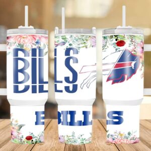 Buffalo Bills Floral NFL Custom Stanley Quencher 40oz Stainless Steel Tumbler With Handle