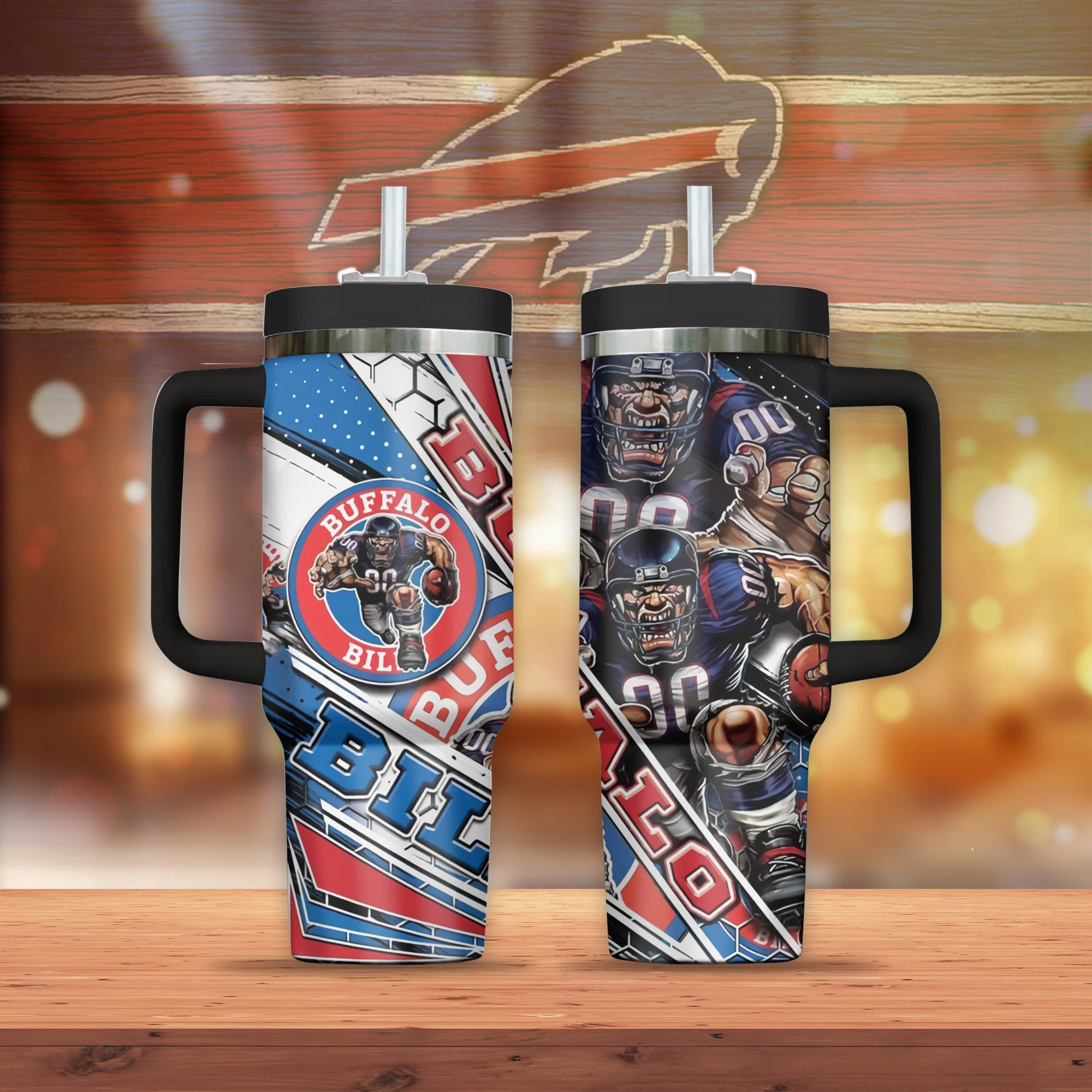 Buffalo Bills Mascot NFL Custom Stanley Quencher 40oz Stainless Steel Tumbler With Handle