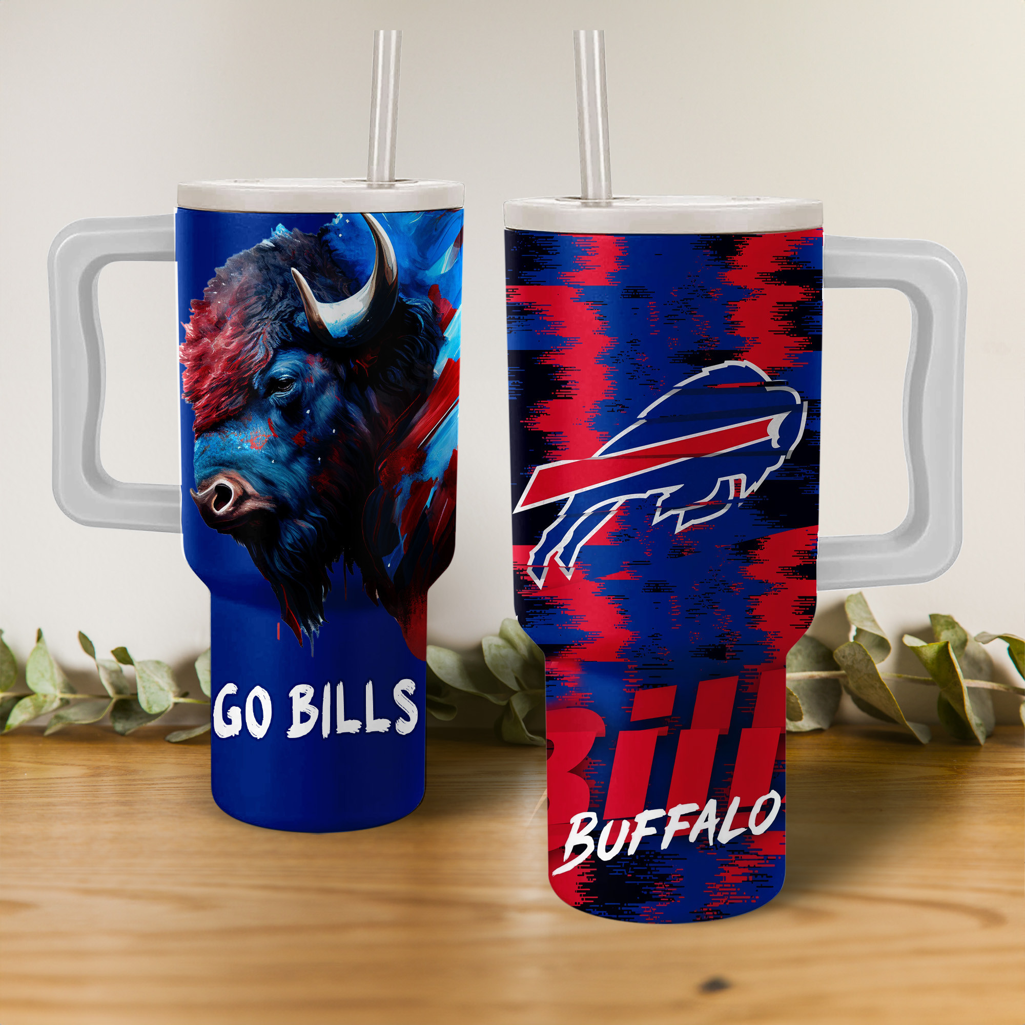Buffalo Bills Mascot NFL Custom Stanley Quencher 40oz Stainless Steel Tumbler With Handle