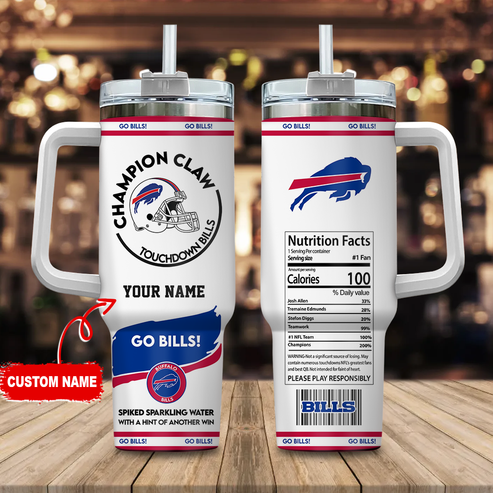 Buffalo Bills NFL Champion Claw Custom Stanley Quencher 40oz Stainless Steel Tumbler With Handle