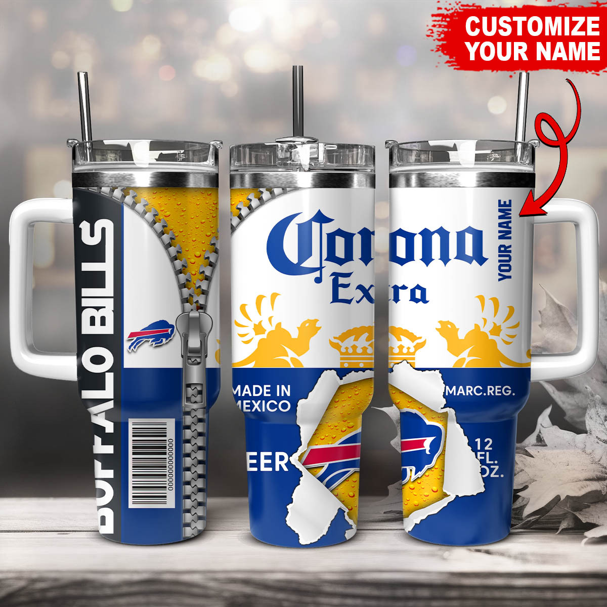 Buffalo Bills NFL Corona Extra Custom Stanley Quencher 40oz Stainless Steel Tumbler With Handle