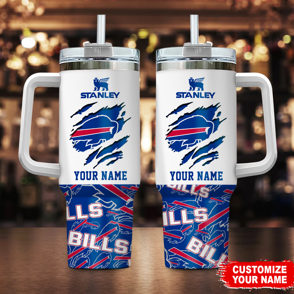 Buffalo Bills NFL Custom Stanley Quencher 40oz Stainless Steel Tumbler With Handle