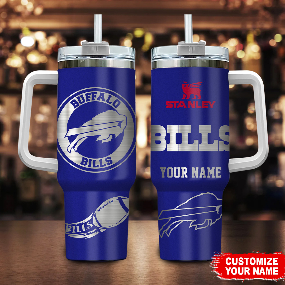 Buffalo Bills NFL Custom Stanley Quencher 40oz Stainless Steel Tumbler With Handle