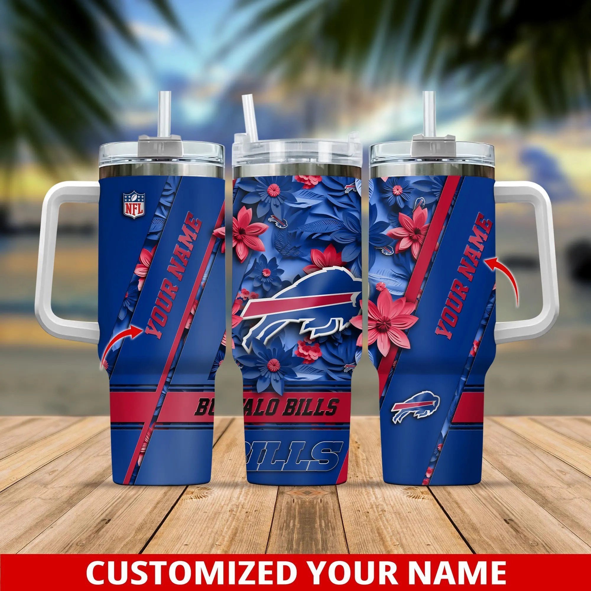 Buffalo Bills NFL Custom Stanley Quencher 40oz Stainless Steel Tumbler With Handle