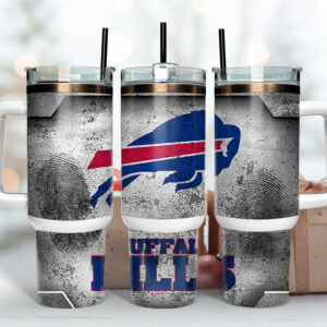 Buffalo Bills NFL Fingerprint Effect Custom Stanley Quencher 40oz Stainless Steel Tumbler With Handle
