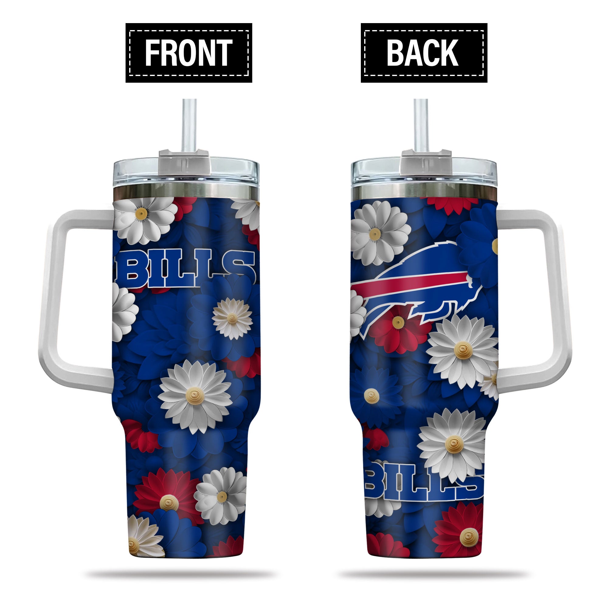 Buffalo Bills NFL Flowers Custom Stanley Quencher 40oz Stainless Steel Tumbler With Handle