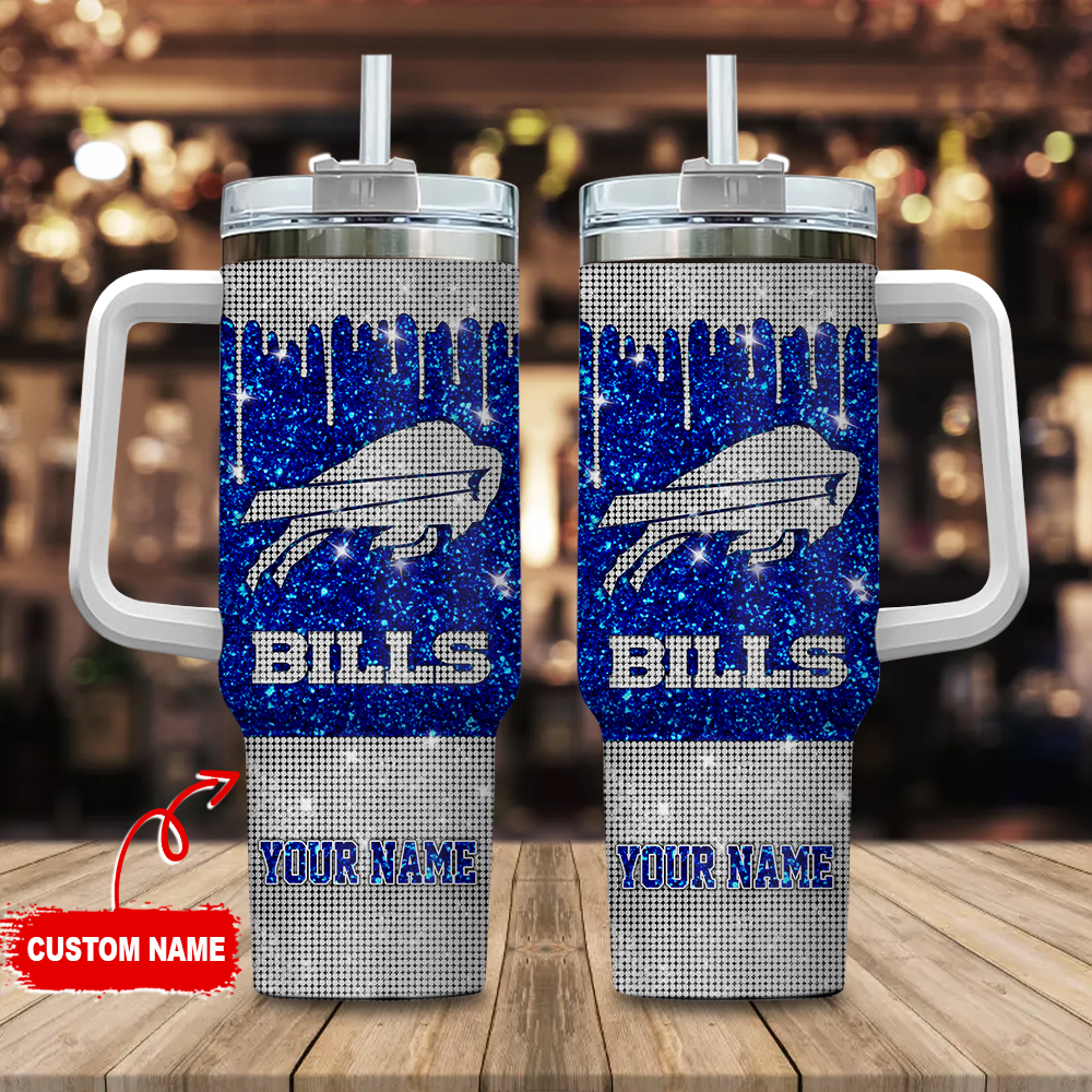 Buffalo Bills NFL Glitter Custom Stanley Quencher 40oz Stainless Steel Tumbler With Handle