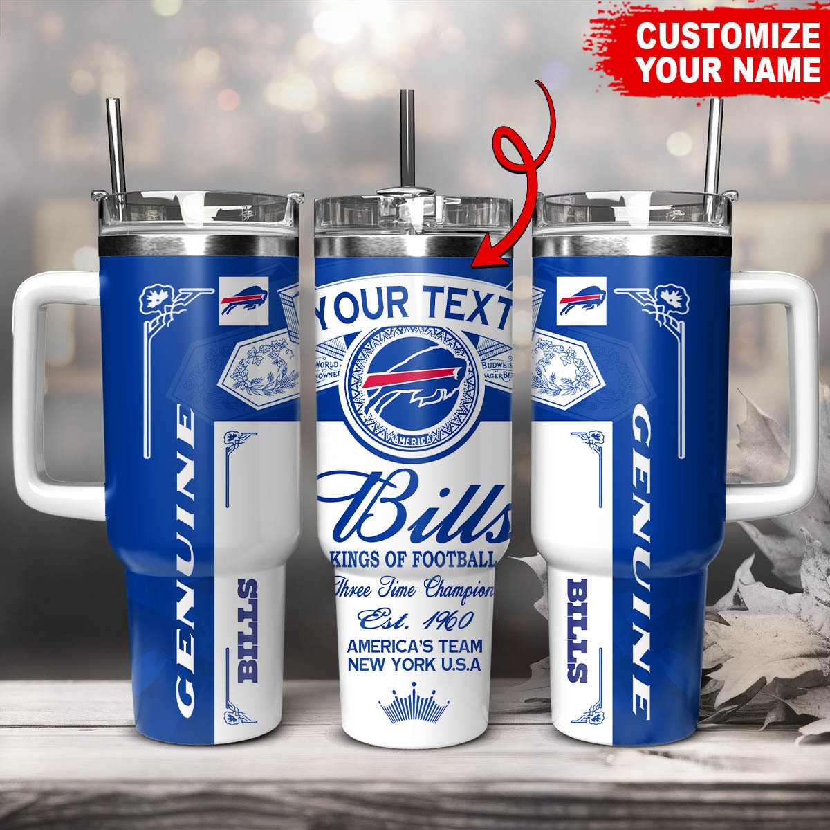 Buffalo Bills NFL Kings Of Football Custom Stanley Quencher 40oz Stainless Steel Tumbler With Handle