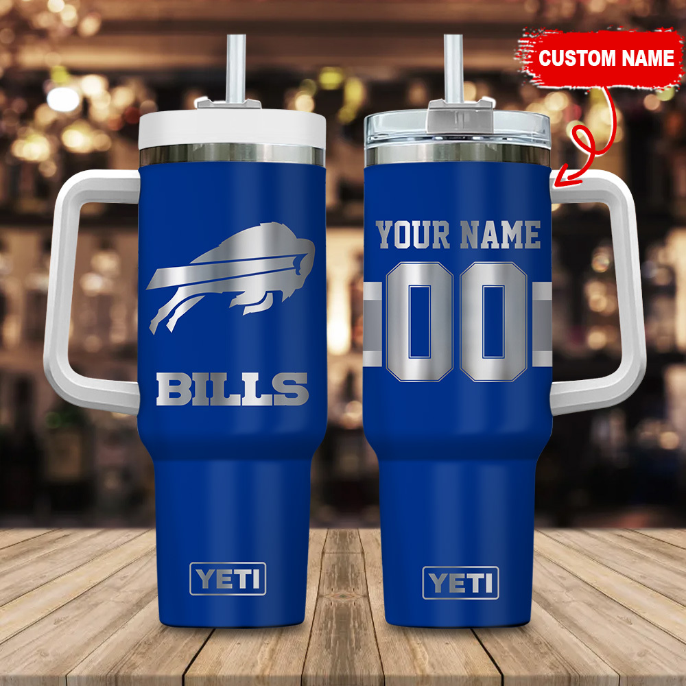 Buffalo Bills NFL Laser Engraved Effect Custom Stanley Quencher 40oz Stainless Steel Tumbler With Handle