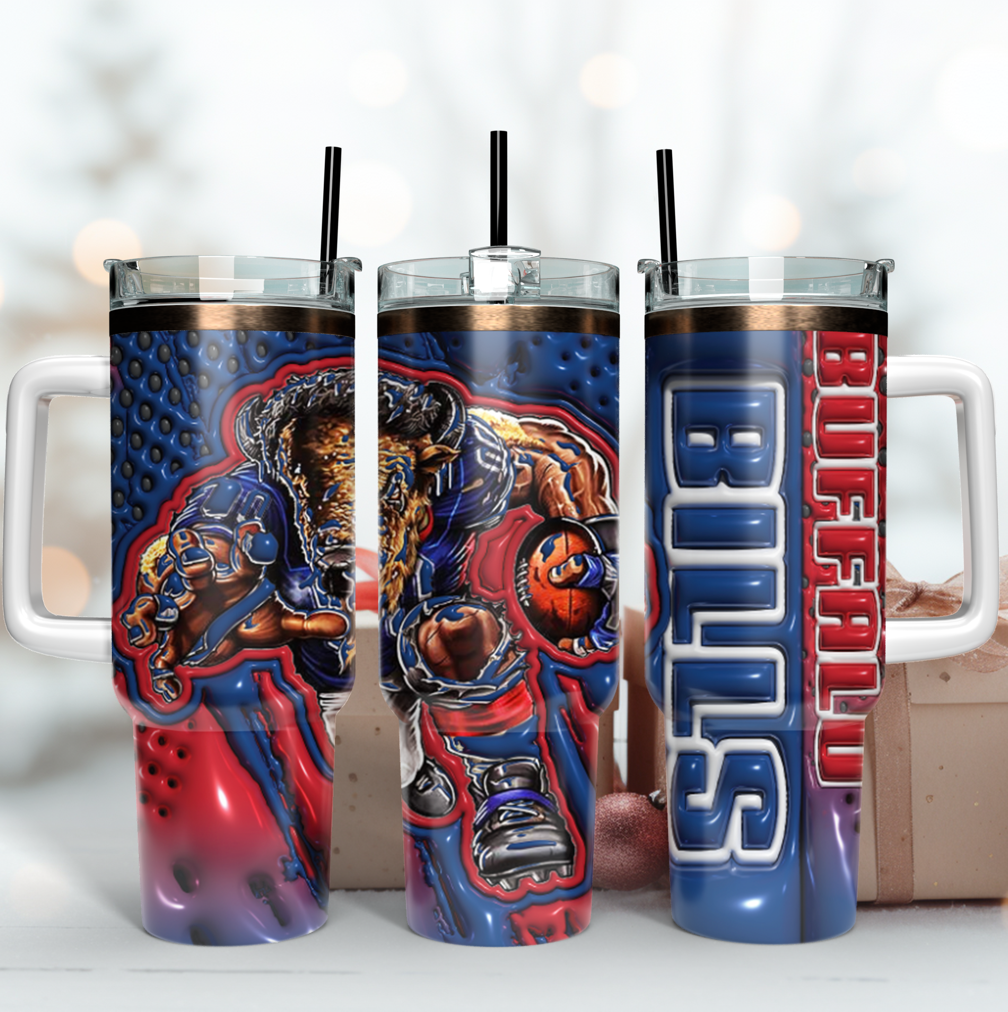 Buffalo Bills NFL Mascot Custom Stanley Quencher 40oz Stainless Steel Tumbler With Handle