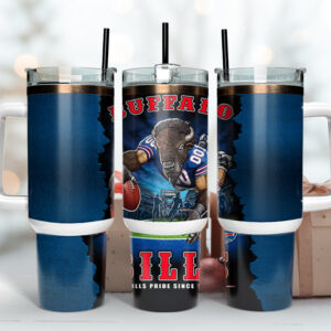 Buffalo Bills NFL Mascot Custom Stanley Quencher 40oz Stainless Steel Tumbler With Handle