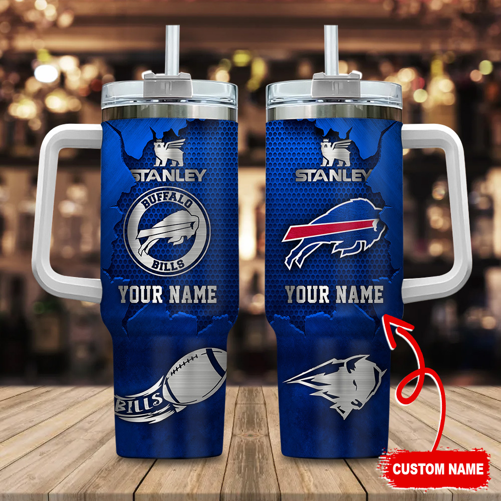 Buffalo Bills NFL Metal Style Custom Stanley Quencher 40oz Stainless Steel Tumbler With Handle