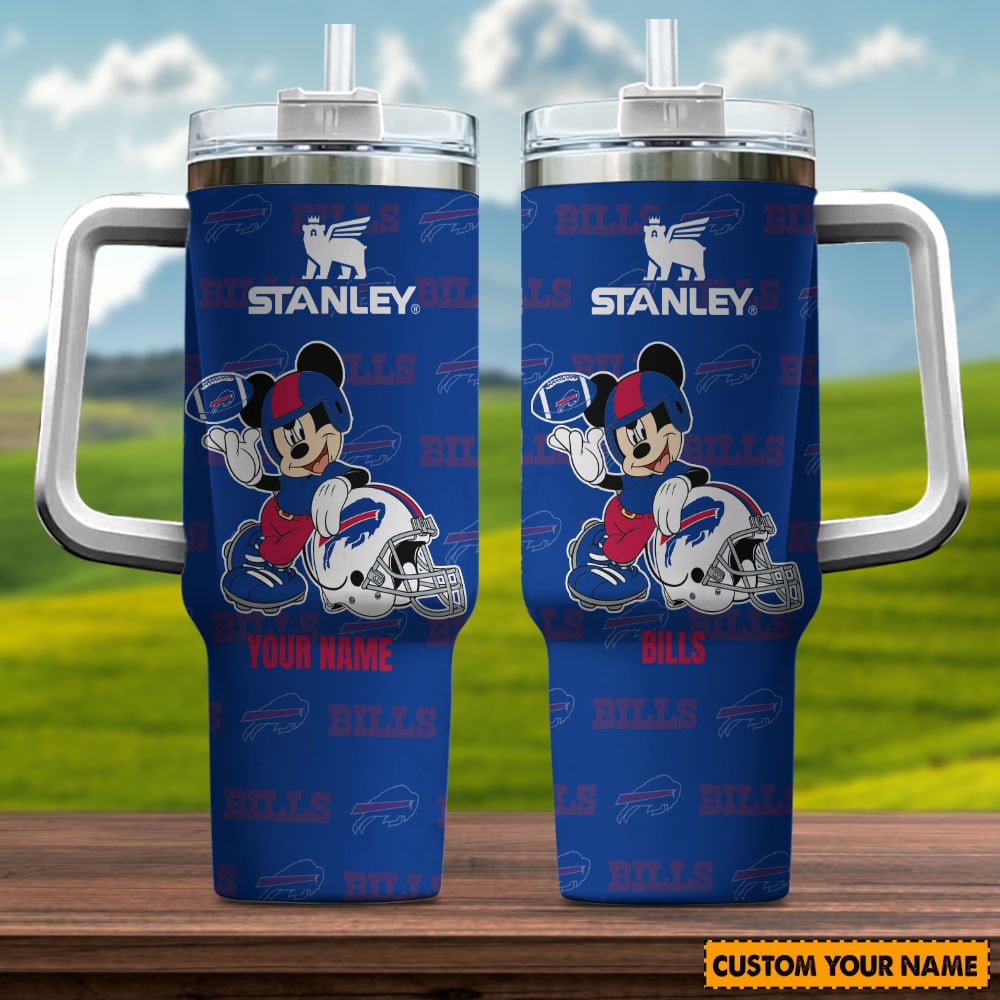 Buffalo Bills NFL Mickey Mouse Custom Stanley Quencher 40oz Stainless Steel Tumbler With Handle