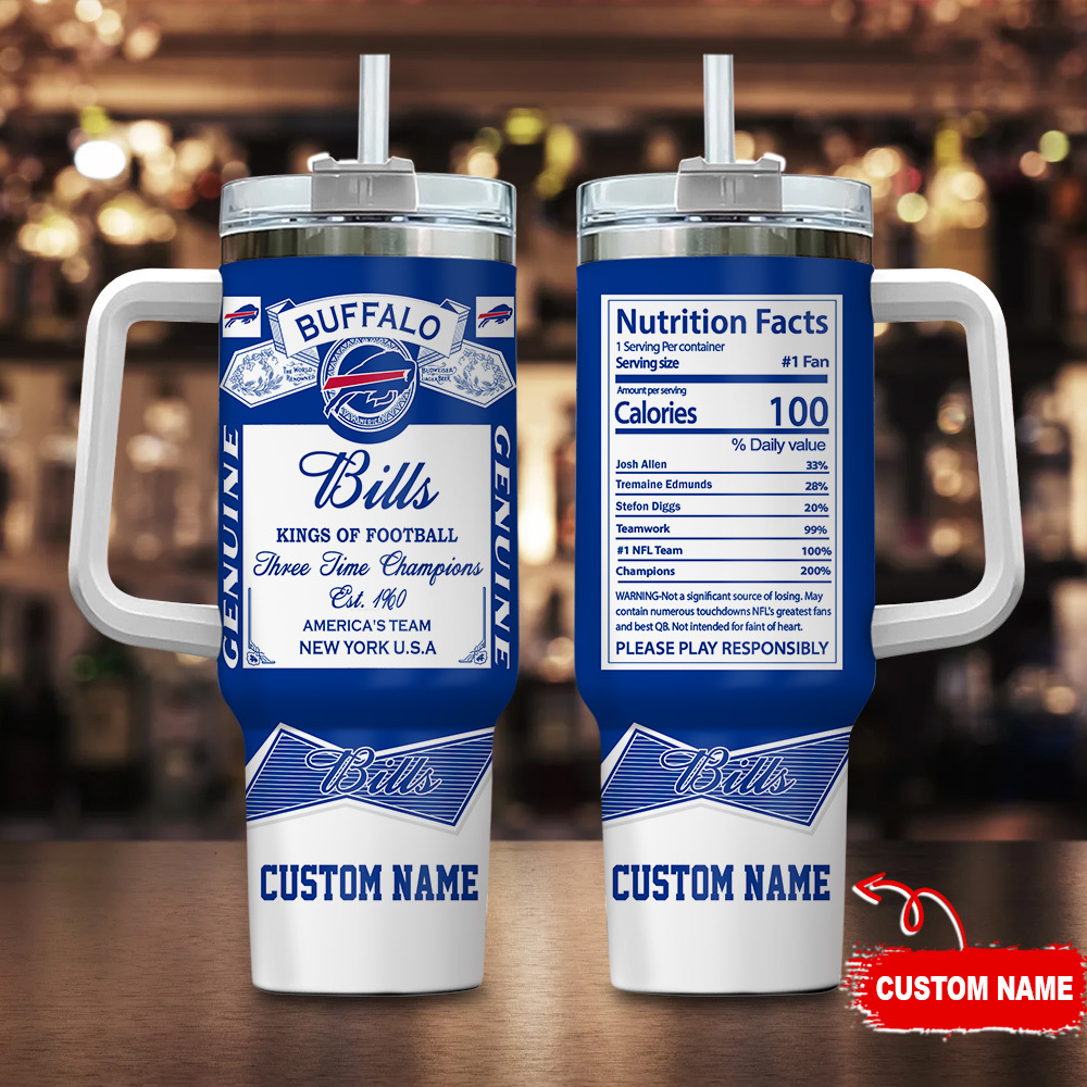 Buffalo Bills NFL Nutrition Facts Custom Stanley Quencher 40oz Stainless Steel Tumbler With Handle