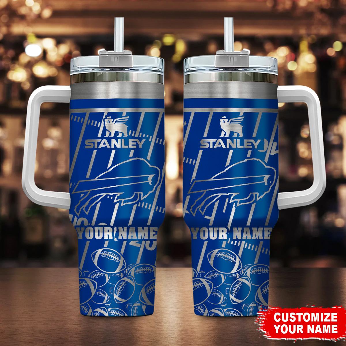 Buffalo Bills NFL Silver Custom Stanley Quencher 40oz Stainless Steel Tumbler With Handle