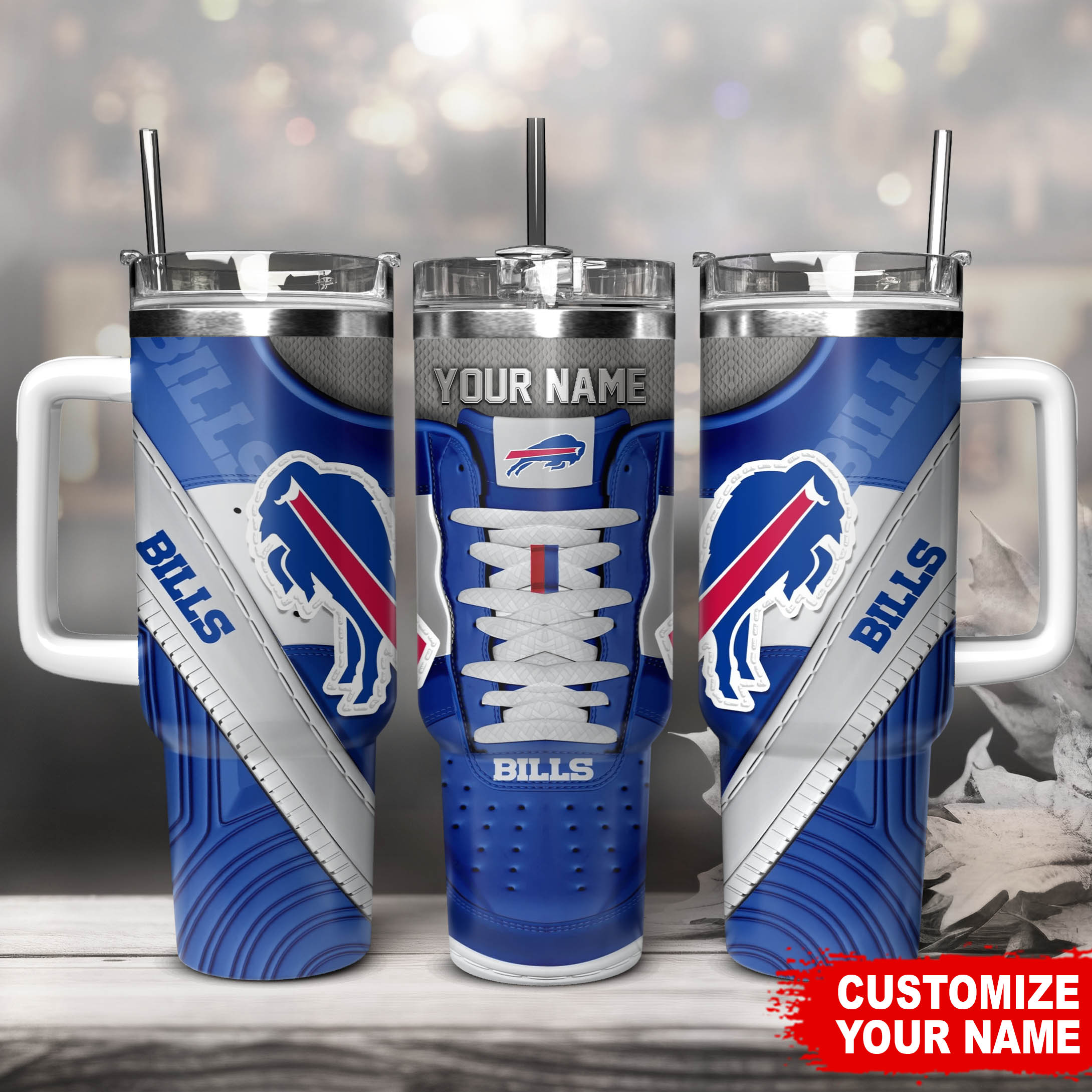 Buffalo Bills NFL Sneaker Custom Stanley Quencher 40oz Stainless Steel Tumbler With Handle