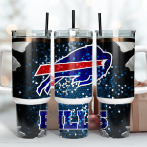 Buffalo Bills NFL Stained Glass Effect Custom Stanley Quencher 40oz Stainless Steel Tumbler With Handle