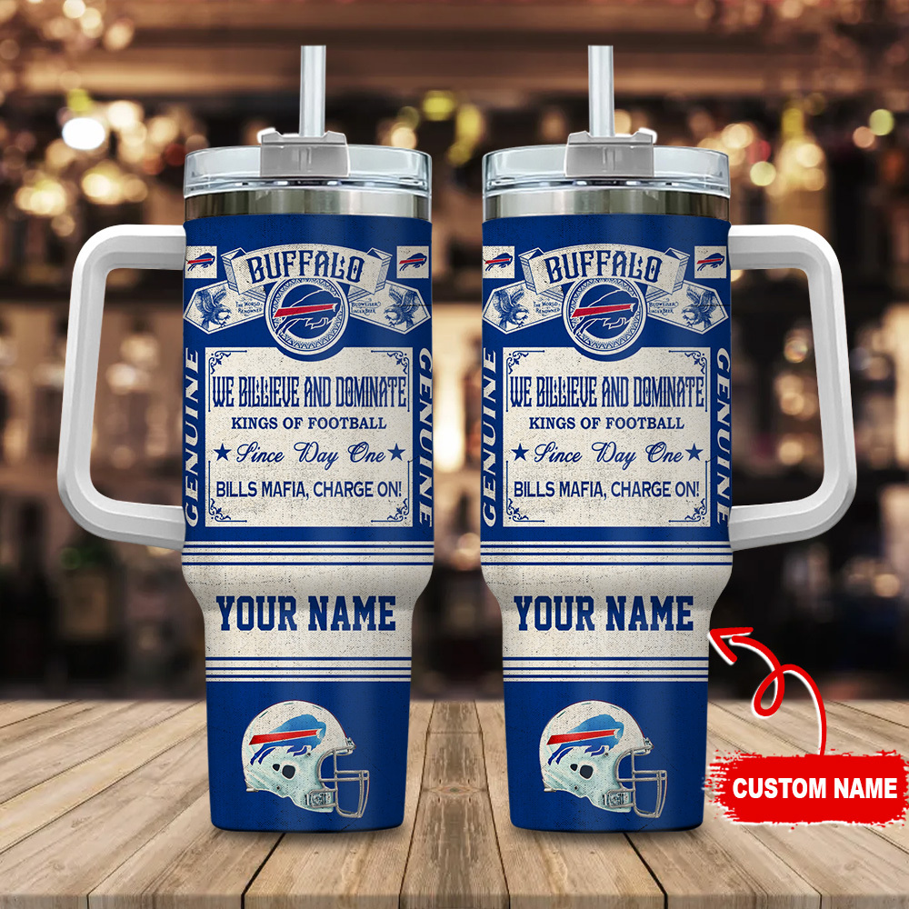 Buffalo Bills NFL Vintage Kings Of Football Custom Stanley Quencher 40oz Stainless Steel Tumbler With Handle