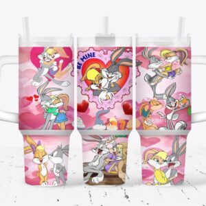 Bugs and Lola Bunny Valentines Gift Looney Tunes Cartoon Custom Stanley Quencher 40oz Stainless Steel Tumbler With Handle
