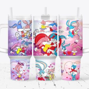 Bugs and Lola Bunny Valentines Gift Looney Tunes Cartoon Custom Stanley Quencher 40oz Stainless Steel Tumbler With Handle