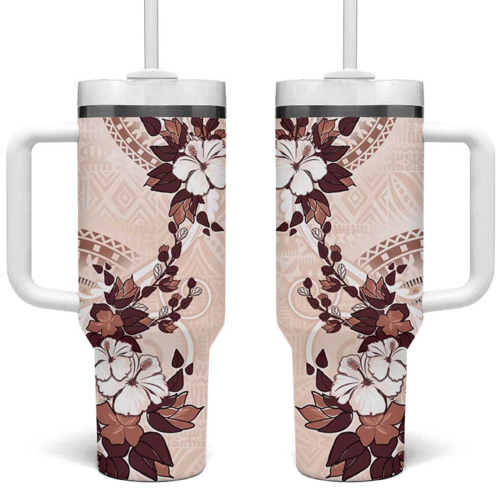 Bula Fiji Language Week Fijian Tapa With Tagimoucia Flower Custom Stanley Quencher 40oz Stainless Steel Tumbler With Handle