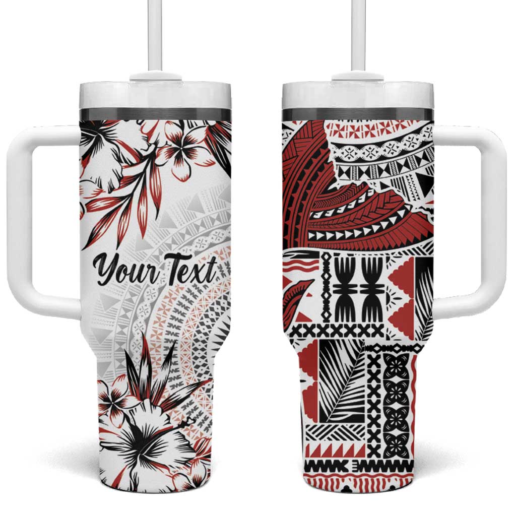 Bula Fiji Shark Tail White Masi Tapa Custom Stanley Quencher 40oz Stainless Steel Tumbler With Handle