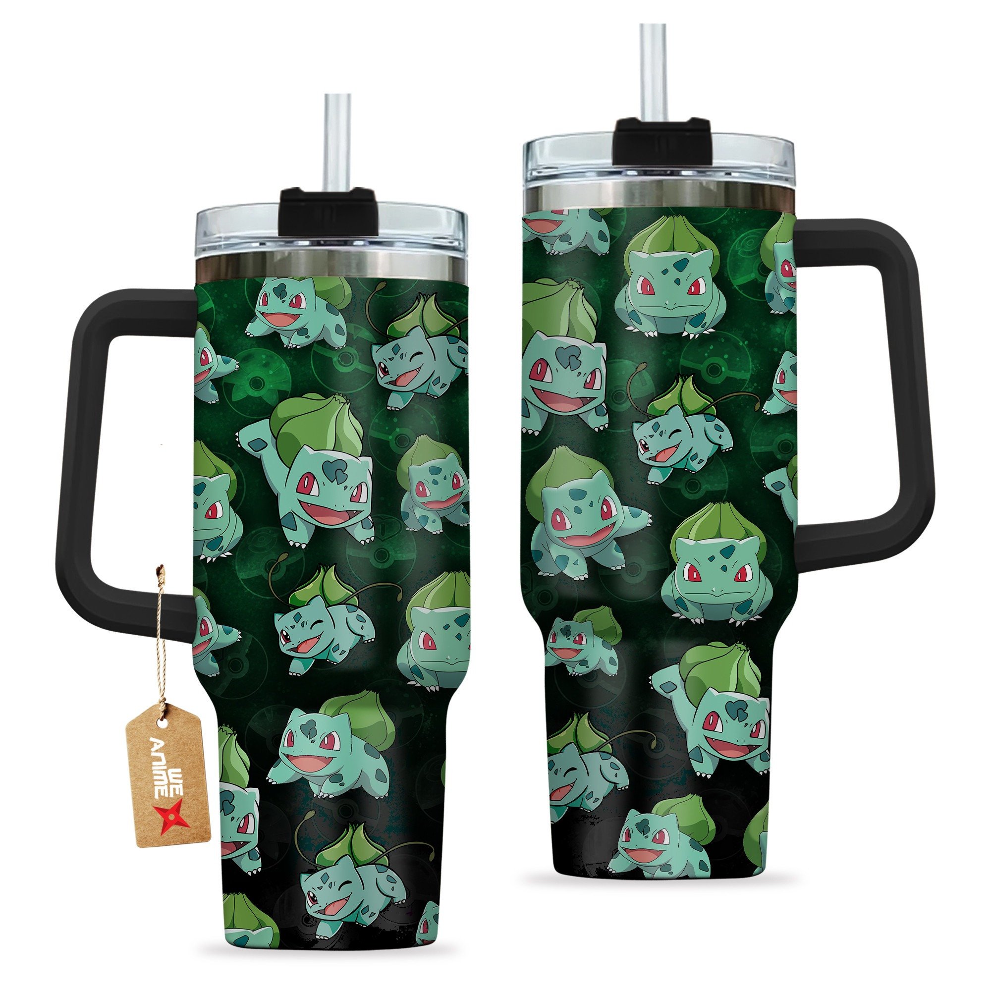Bulbasaur Pokemon Anime Custom Stanley Quencher 40oz Stainless Steel Tumbler With Handle