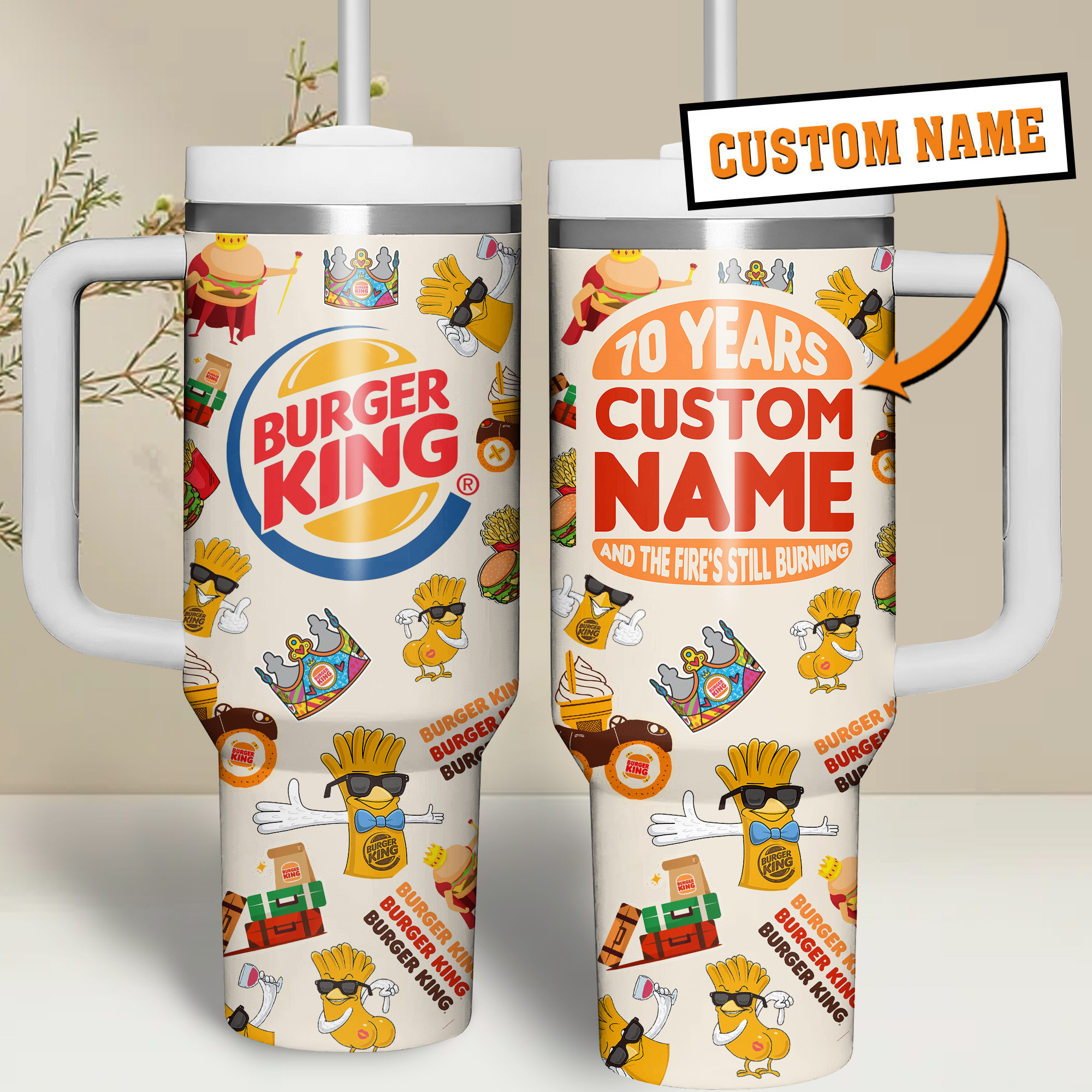 Burger King Food Custom Stanley Quencher 40oz Stainless Steel Tumbler With Handle