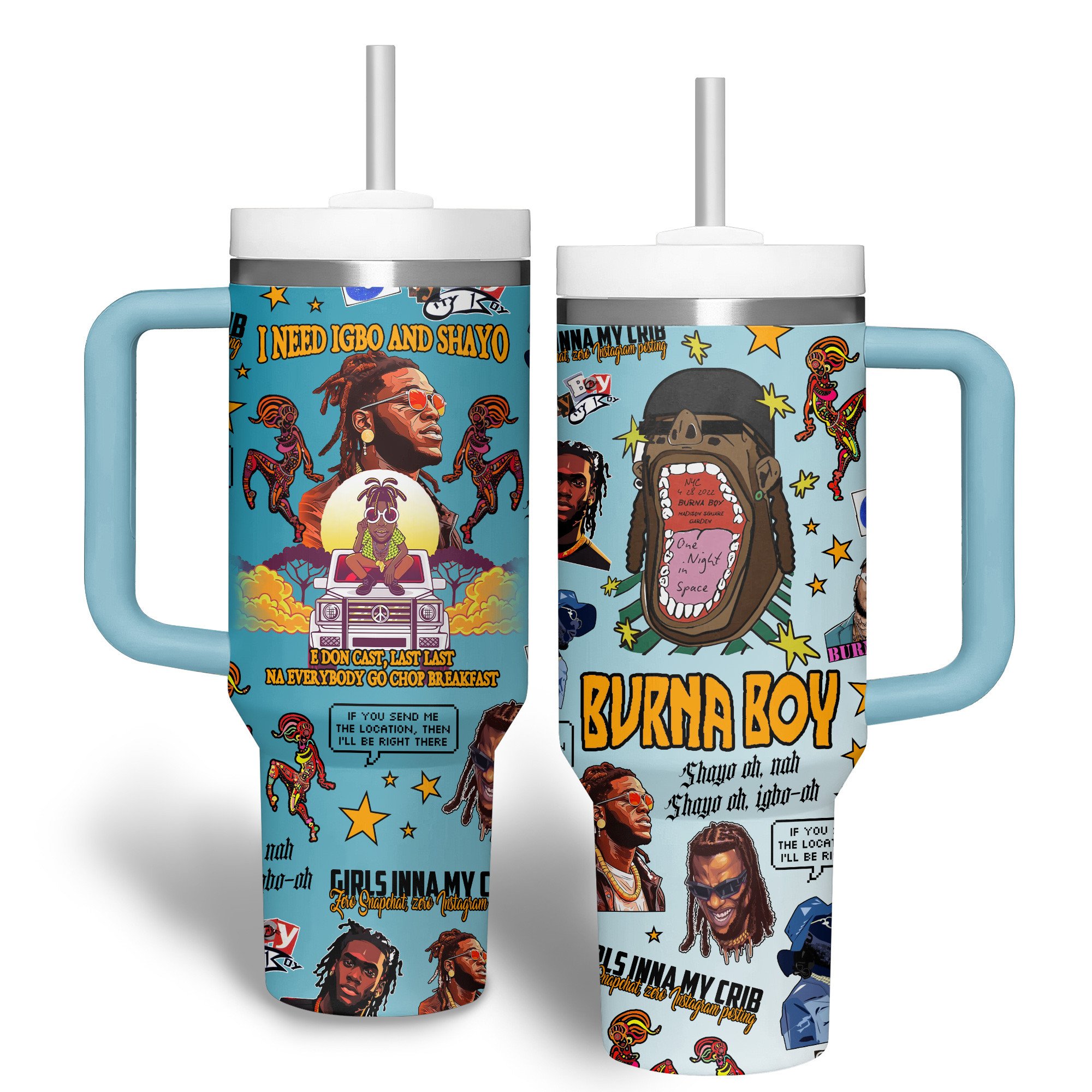 Burna Boy Music Custom Stanley Quencher 40oz Stainless Steel Tumbler With Handle