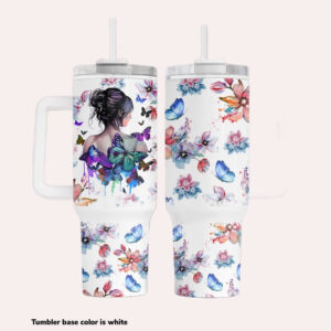 Butterflies Girl Custom Stanley Quencher 40oz Stainless Steel Tumbler With Handle