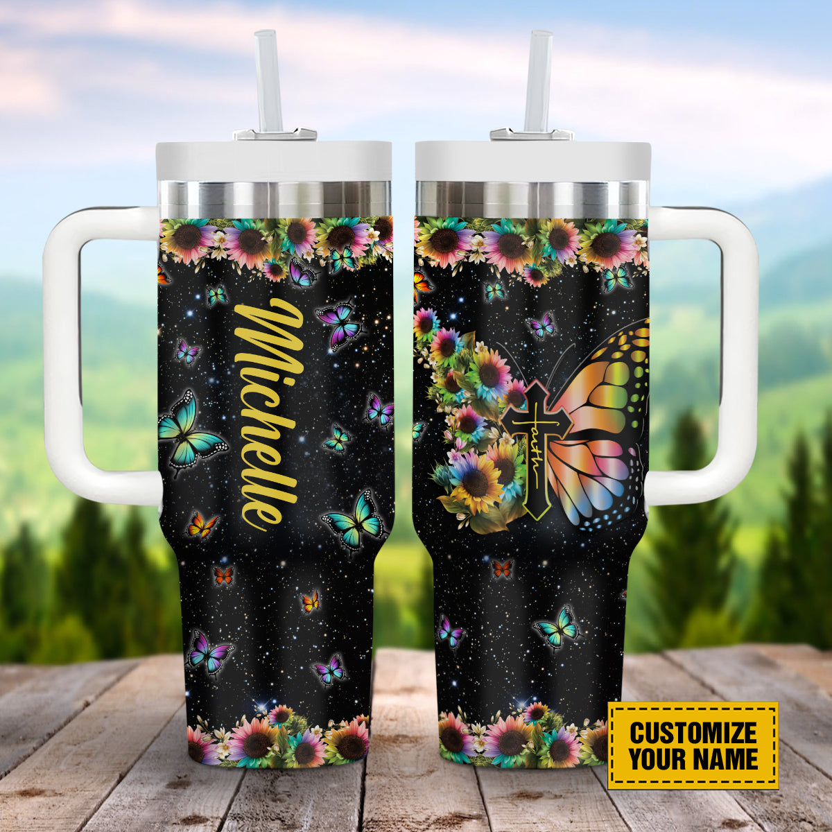 Butterfly Colorful Faith Custom Stanley Quencher 40oz Stainless Steel Tumbler With Handle