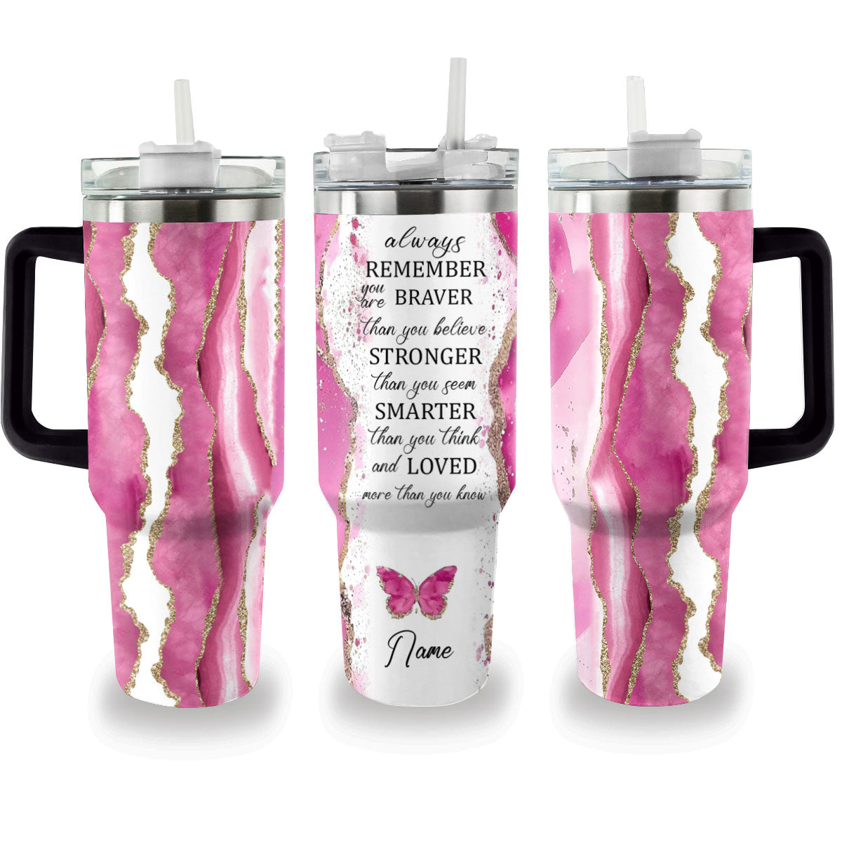Butterfly Custom Stanley Quencher 40oz Stainless Steel Tumbler With Handle