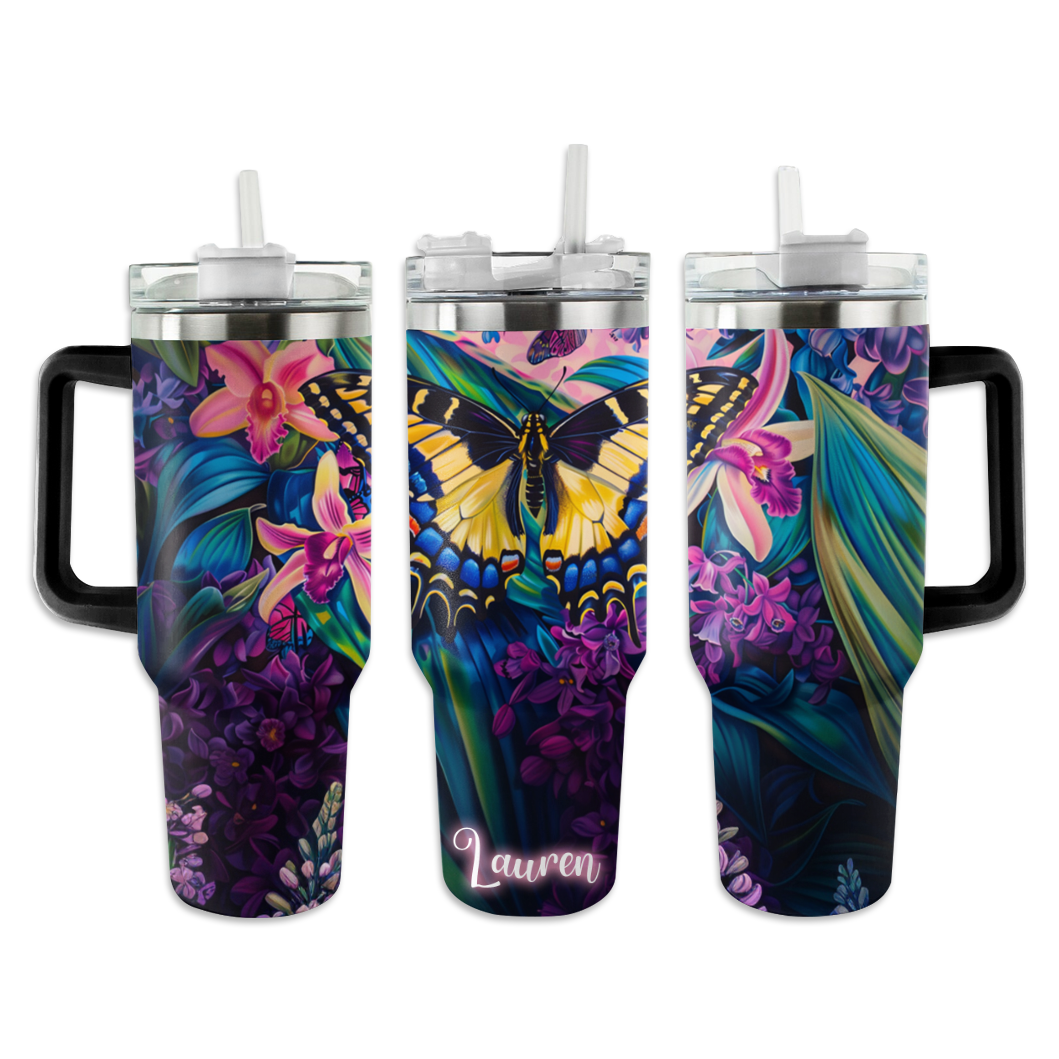 Butterfly Custom Stanley Quencher 40oz Stainless Steel Tumbler With Handle